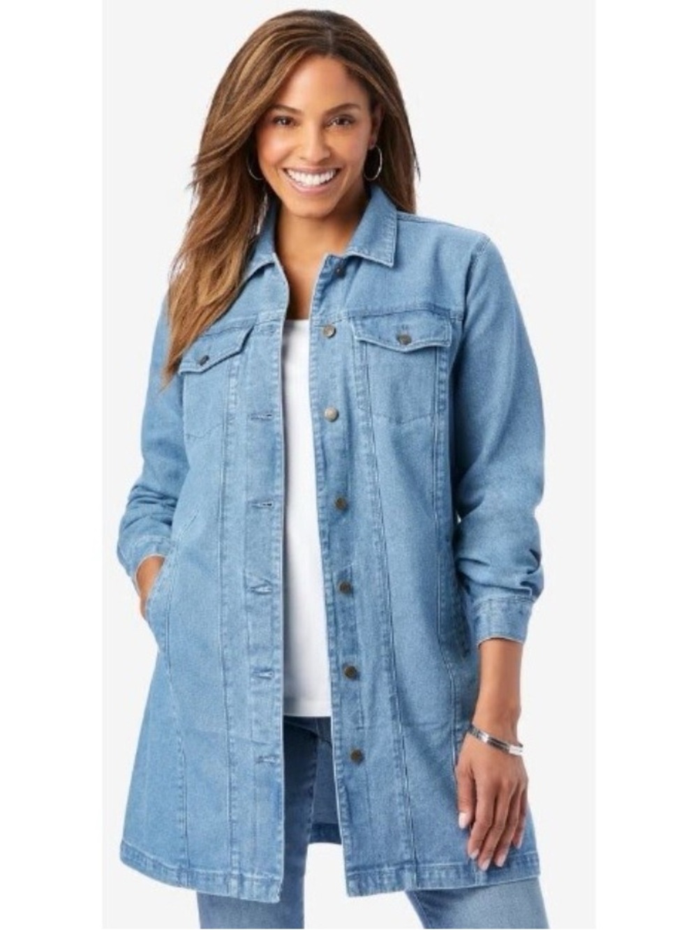 NWT Jessica London Light Wash Denim Shirt Jacket, Plus size 18W, long, Fall